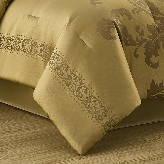Chezmoi Collection 7-Piece Jacquard Floral Comforter Set (California King, Gold)