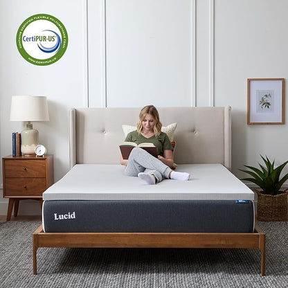 Lucid 3 Inch Bamboo Charcoal Infused Memory Foam Mattress Topper - Twin Size – Moisture and Odor Control - Ventilated - Deep Plush Feel, Pressure-Relief Bed Topper – CertiPur Certified