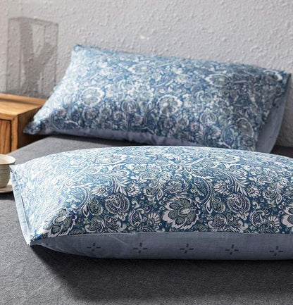 SLEEPBELLA Duvet Cover Set 600 Thread Count Cotton Bedding Set (Twin, Blue-Paisley)