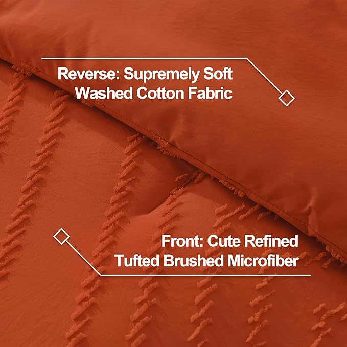 Litanika Burnt Orange Comforter Oversized King Size Set, 3 Pieces Terracotta Chevron Tufted Solid Bedding Comforter Sets, Fluffy Bed Set