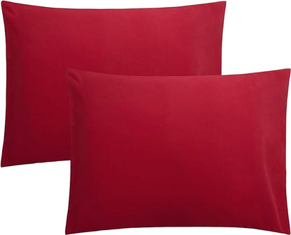 FLXXIE Pillow Cases Standard Size, Soft Microfiber Pillow Covers with Envelope Closure, Wrinkle, Stain Resistant Pillowcases, 2 Piece Set, 20x26, Wine Red