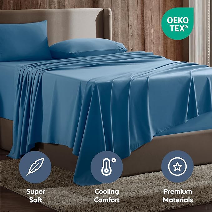 Nestl Full XL Sheet Set - Luxury 1800 Ultra-Soft Microfiber Full Extra Long Bed Sheets - Double Brushed - Deep Pockets - Easy Fit - 4 Piece Set - Bedding Sheets & Pillowcases (Full XL, Blue Heaven)