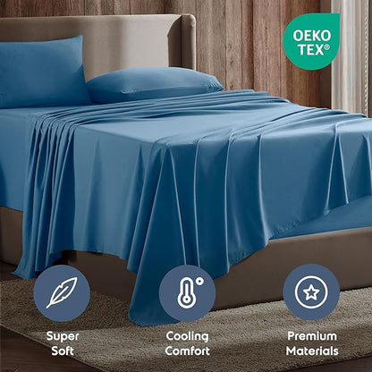 Nestl Full XL Sheet Set - Luxury 1800 Ultra-Soft Microfiber Full Extra Long Bed Sheets - Double Brushed - Deep Pockets - Easy Fit - 4 Piece Set - Bedding Sheets & Pillowcases (Full XL, Blue Heaven)
