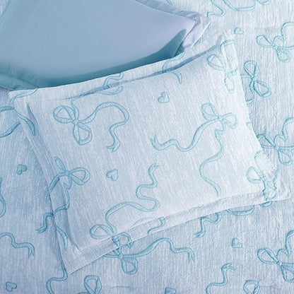 Geniospin Light Blue Twin Comforter Set for Girls- 5 Pieces Bowknot Jacquard Bed in A Bag Twin Bedding Sets with Sheets, Pillowcases & Shams, All Season Kids Comforter Set