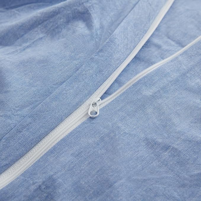 LOVQUE Light Blue Cotton Duvet Cover King Size, Linen Like Natural Bedding Set with Zipper Closure (No Comforter), 104x90 Inches