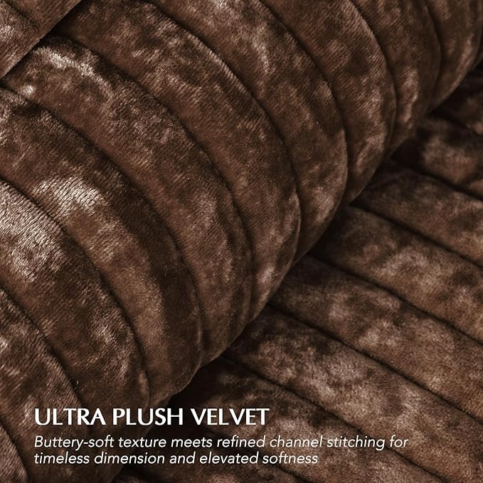 EVERGRACE Velvet Quilt Set California King 118'' x 106'', Luxurious Soft Striped Channel Bedding Set, Lightweight Velvet Comforter for All Season, Oversized Bedspread Coverlet w/ 2 Shams, Rust Brown