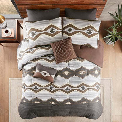 Woolrich Rustic Lodge Cabin Comforter Set - All Season Down Alternative Warm Bedding Layer and Matching Shams, Oversized King, Bitter Creek, Grey/Brown