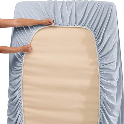 Hearth & Harbor Extra Deep Pocket Sheets - Fits Mattress 18-24 Inches Deep - Extra Deep Pocket Split King Size Sets - 7 Piece Split King Size - Ice Blue