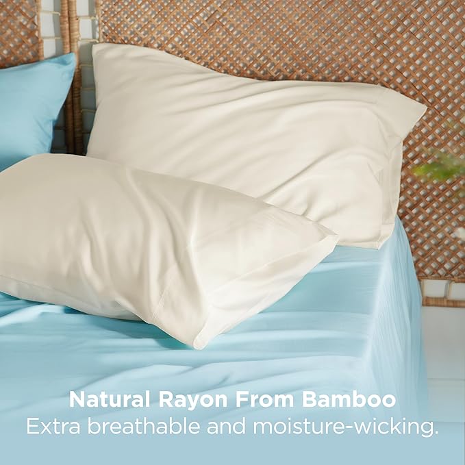 Bedsure King Size Pillow Cases Set of 2, Cooling Pillow Cases King, Rayon Derived from Bamboo Cream Pillowcases, PureWoven Silky Soft Cool Bedding Pillow Covers with Envelope Closure, 20x36 Inches