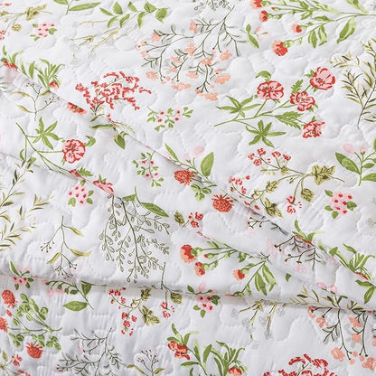 Travan 3-Piece Quilt Set Quilted Bedspread Lightweight Coverlet Set Garden Style Floral Printed Oversized Quilted Bedding Set with Shams for All Season, Flower Sea, King Size