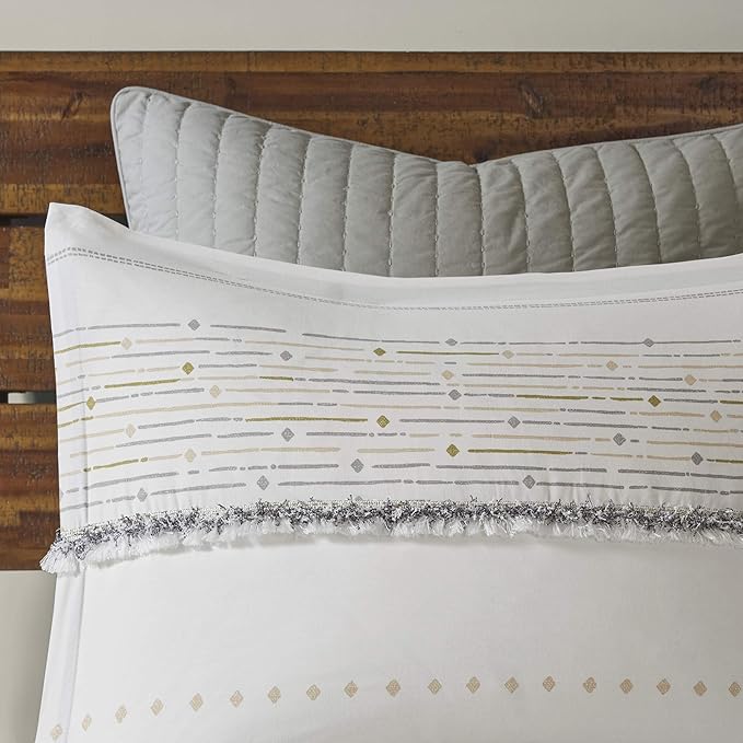 INK+IVY Nea 100% Cotton Duvet Set Mid Century Modern Design, All Season Comforter Cover Bedding Set, Matching Shams, King/Cal King, Stripes Teasel Ivory 3 Piece