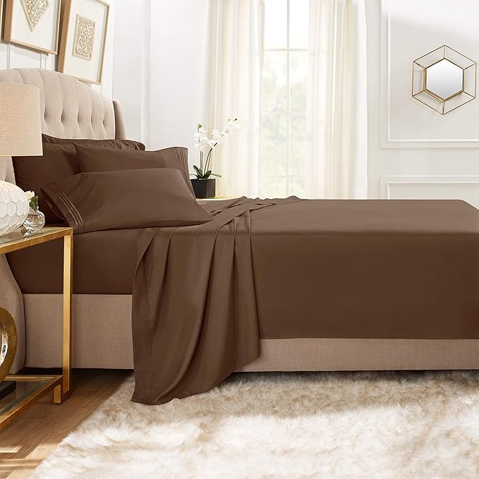 Clara Clark Twin XL Sheets, 5 Piece Set - Hotel Luxury Bed Sheets, Super Soft Bedding Set, Twin XL Size, Chocolate Brown