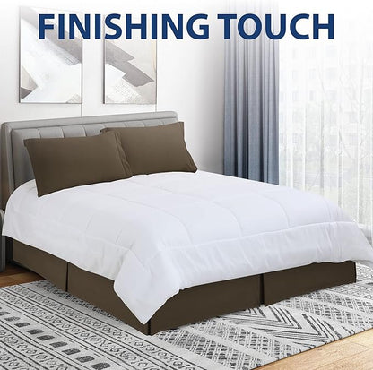 Cathay Home Double Brushed Microfiber Pleated Easy Fit Bed Skirt, Ultra Soft, Fade and Wrinkle Resistant - Chocolate, California King