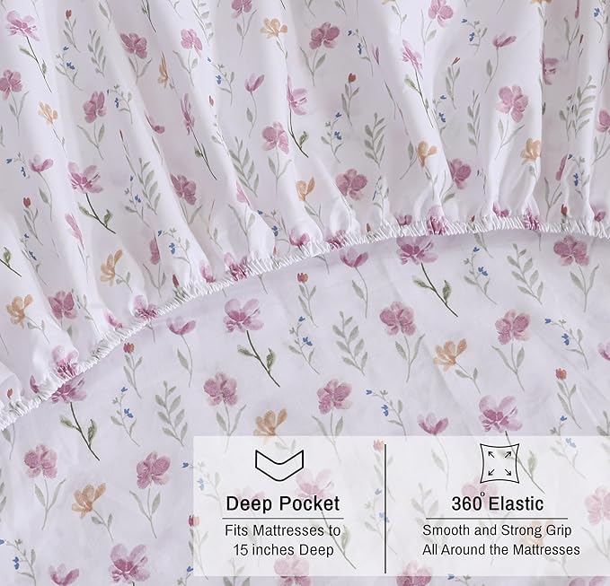 RUVANTI 100% Organic Cotton Sheets Twin Size, Percale Weave, GOTS Certified, 3-Piece Set, Deep Pocket 15", Crisp & Breathable, Soft Durable Bedding, Sábanas Algodón Orgánico – Obsessed Stems