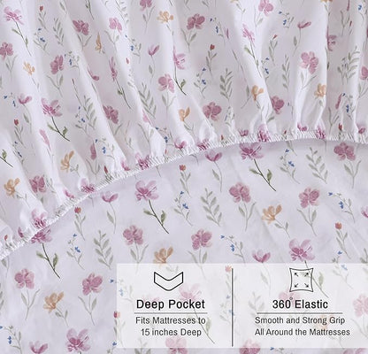 RUVANTI 100% Organic Cotton Sheets Twin XL, Percale Weave, GOTS Certified, 3-Piece Set, Deep Pocket 15", Crisp & Breathable, Soft Durable Bedding, Sábanas Algodón Orgánico – Obsessed Stems