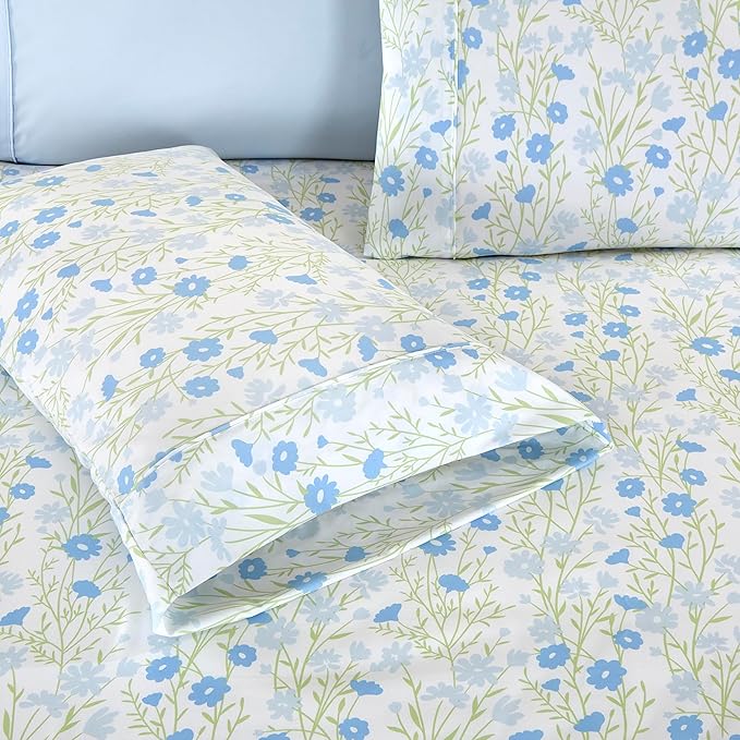 Elegant Comfort Softest and Coziest 6-Piece Sheet Set - 1500 Premium Hotel Quality Microfiber - Deep Pocket, Wrinkle Resistant 6-Piece Floral Bed Sheet Set, King, Laurel Blue
