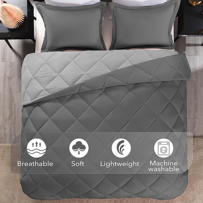 downluxe King Size Comforter Set - Charcoal and Grey King Comforter, Soft Bedding Sets for All Seasons -3 Pieces - 1 Comforter (104"x92") and 2 Pillow Shams(20"x36")