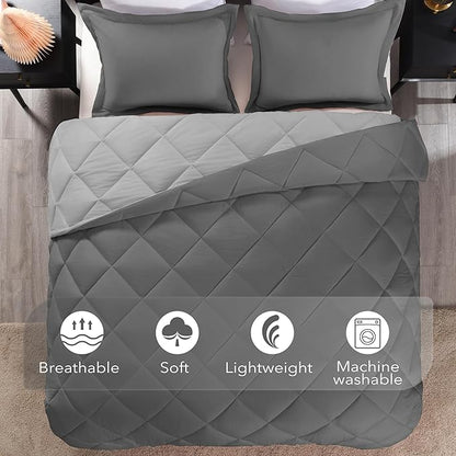 downluxe California King Comforter Set - Charcol and Grey Cal King Comforter Set, Soft Bedding Sets for All Seasons - 3 Pieces - 1 Comforter (104"x96") and 2 Pillow Shams(20"x36")