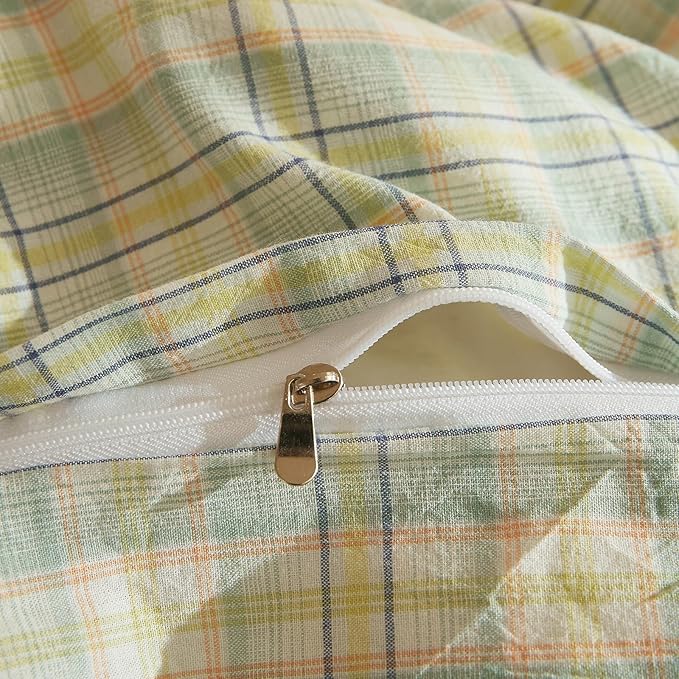 EAVD Green Gingham Duvet Cover King Size Washed Cotton Bedding Set 3 Pieces Multicolor Grid Plaid Duvet Cover with 2 Pillowcases Modern Farmhouse Gingham Bedding Set with Zipper Closure