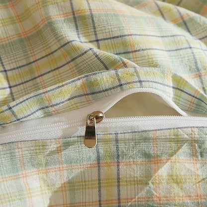 EAVD Green Gingham Duvet Cover King Size Washed Cotton Bedding Set 3 Pieces Multicolor Grid Plaid Duvet Cover with 2 Pillowcases Modern Farmhouse Gingham Bedding Set with Zipper Closure