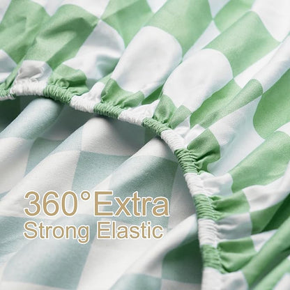 Best Season Bed Sheet Set 3 Piece -Twin Size-Soft Durable Microfiber Bedding Sheet Set,Deep Pocket,Stain,Fade & Wrinkle Resistant Green and White Checkerboard Grid(Plaid Green&White)