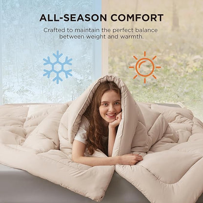 Bedsure Comforter Duvet Insert - Quilted Comforters Queen Plus Size, All Season Duvet, GentleSoft Down Alternative Bedding Blanket, with 8 Tabs, Gifts for Women/Men,Beige,Queen Plus 90 x 90 Inches
