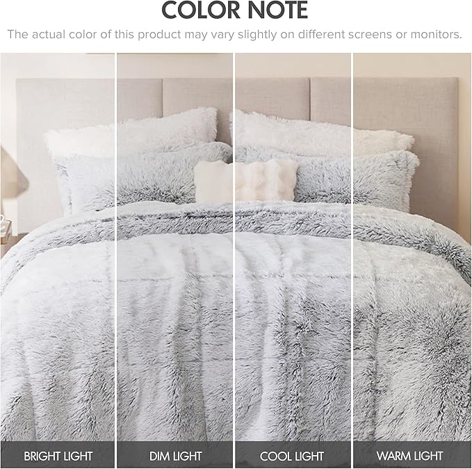 Intelligent Design Malea Shaggy Bedding Comforter Set, Long Faux Fur Cozy Down Alternative, Modern Ultra Soft All Season Warm & Fluffy Comforter, Matching Sham, Twin/Twin XL Heathered Grey 2 Piece