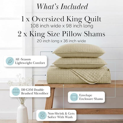 Southshore Fine Living, Inc. Oversized King Quilt Bedding Set, Taupe Quilt California/King Size Bedspread with 2 Matching Pillow Shams, Microfiber Soft & Cozy Bedding Coverlet, Taupe