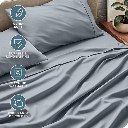 Bare Home Full Sheet Set - 1800 Ultra-Soft Microfiber Full Bed Sheets - Double Brushed - Deep Pockets - Easy Fit - 4 Piece Set - Bedding Sheets & Pillowcases (Full, Steel Blue)
