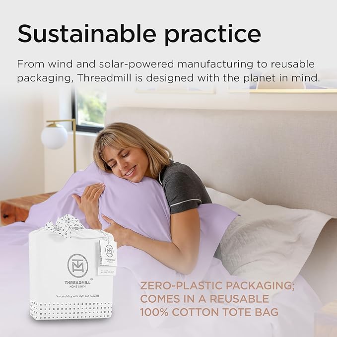 Threadmill King Size Sheets | 800 Thread Count King Bed Sheets Set for King Mattress 16” Deep Pocket | Sateen Weave, Better Than Egyptian Cotton, 4-Piece Bedding Set with Cooling Effect | Lilac