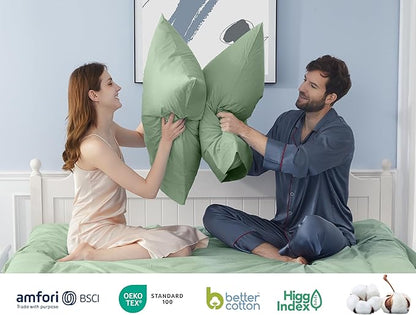 Pillow Cases, King Size Cotton Percale Weave Pillowcases, Pre-Shrunk Breathable and Hypoallergenic Pillowcases, Set of 2 (2 Piece King 20 Inch x 40 Inch, Sage Green)