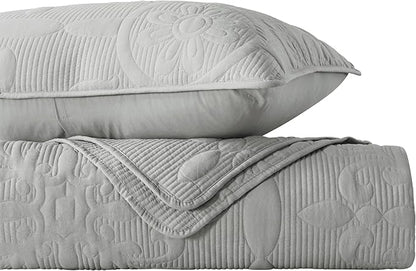 B2EVER Light Grey Damask Quilt Twin Size Bedding Sets with 1 Pillow Sham, Boho Bedspread Lightweight Soft Farmhouse Vintage Bohemian Coverlet Retro Jacquard Pattern Bed Cover for All Season, 2 Pieces