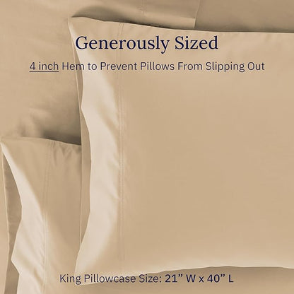California Design Den Luxuriously Soft Premium 600 Thread Count, 100% Cotton, Crisp King Pillowcases Set of 2, Fits King Size Pillows (Golden Tan)