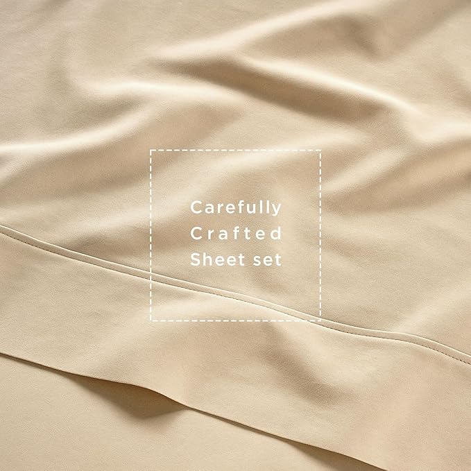 Threadmill Cotton Twin XL Sheet Set | 100% Cotton Sheets for Twin XL Size Bed | Solid Sateen Twin XL Bed Sheets Set with 16” Deep Pocket | Soft Breathable 3-Piece Cooling Sheet Set | Beige