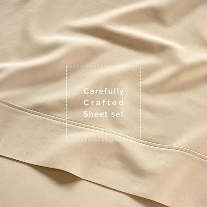 Threadmill Cotton Full Size Sheet Set| 100% Cotton Sheets for Full Size Bed | Solid Sateen Full Bed Sheets Set with 16” Elasticized Deep Pocket | Soft Breathable 4-Piece Cooling Sheet Set | Beige
