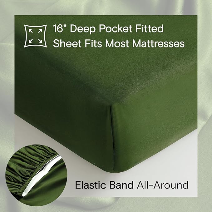 DOZ Sheet Set, 100% Viscose derived from Bamboo, Organically Grown, Buttery Soft, Cooling Sheets, High GSM, Deep Pockets - 3 Piece - 1 Pillowcase 1 Fitted 1 Top Sheet (Forest, Twin)