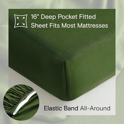 DOZ Sheet Set, 100% Viscose derived from Bamboo, Organically Grown, Buttery Soft, Cooling Sheets, High GSM, Deep Pockets - 3 Piece - 1 Pillowcase 1 Fitted 1 Top Sheet (Forest, Twin XL)