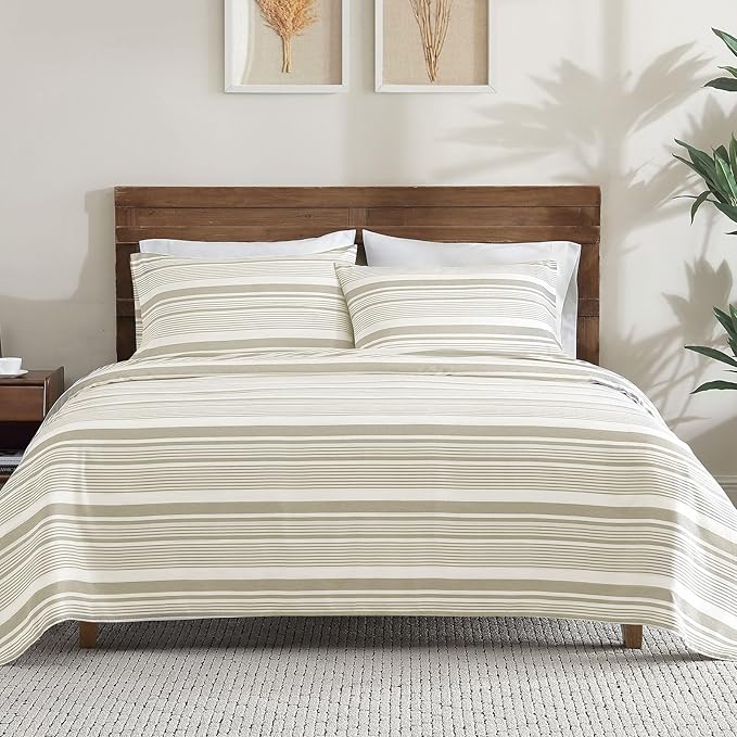 ClevaHome Classic Stripe Sheet Set - 3 Pieces Super Soft & Breathable Bed Sheet Set with Deep Pocket, Enhanced Comfort & Easy Care (Twin, Desert Stripe)