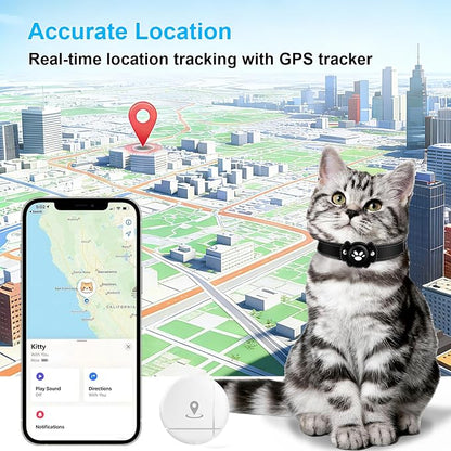 2-in-1 GPS Tracker for Cats: Smart Pet Collar with Real-Time Tracking,No Monthly Fee/Subscription (iOS & Android) Waterproof, Anti-Lost,365-Day Long Battery Life GPS Tracker Cat Collar (Black)