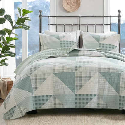Woolrich Reversible Coverlet Set - Cottage Styling Reversed to Solid Color, All Season Lightweight Coverlet, Cozy Bedding Layer, Matching Shams, Oversized King/Cal King, Olsen Green | Reversible, Lightweight, All Season