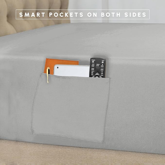 Elegant Comfort 8-Piece Pinch Pleated Comforter Set - All Season Complete Bed in a Bag, Includes 4pc Smart Sheet Set, Bed Skirt, Comforter, Matching Pillowcases and Shams, Full/Queen, Light Gray