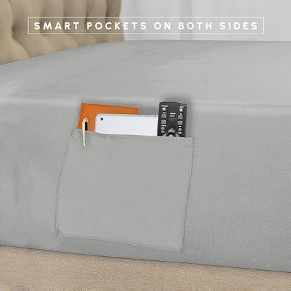 Elegant Comfort 8-Piece Pinch Pleated Comforter Set - All Season Complete Bed in a Bag, Includes 4pc Smart Sheet Set, Bed Skirt, Comforter, Matching Pillowcases and Shams, Full/Queen, Light Gray