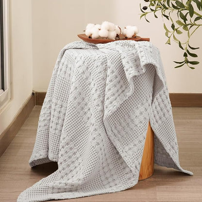 PHF 100% Cotton Waffle Weave Throw Blanket, Soft Lightweight Breathable Cozy Throws for Couch Bed Sofa, Luxury Aesthetic Blanket Gift for Home Decor & Office, 50"x60", Light Grey