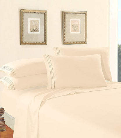 Elegant Comfort Luxury 1500 Premium Hotel Quality Microfiber 4-Piece Sheet Set - Wrinkle Resistant, All Around Elastic Fitted Sheet, Deep Pocket up to 16", King, Cream