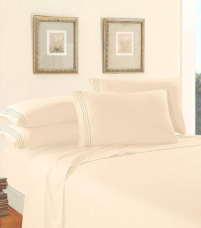 Elegant Comfort Luxury Soft 1500 Premier Egyptian 4-Piece Premium Hotel Quality Wrinkle Resistant Coziest Bedding Set, All Around Elastic Fitted Sheet, Deep Pocket up to 16inch, Full, Cream