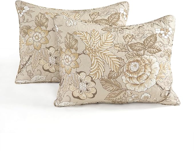 Lush Decor Sydney Reversible Cotton Quilt Neutral, 3 Piece Set, Full/Queen, Neutral - Cotton Bedding Set - Beige Floral Quilt - Cottage Decor - Bedding Queen Size