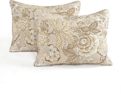 Lush Decor Sydney Reversible Cotton Quilt Neutral, 3 Piece Set, Full/Queen, Neutral - Cotton Bedding Set - Beige Floral Quilt - Cottage Decor - Bedding Queen Size