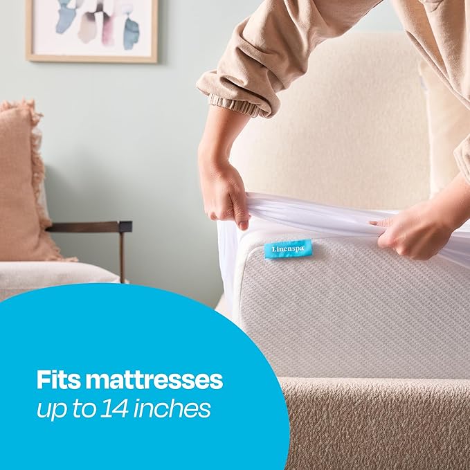 Linenspa Waterproof Mattress Protector, California King Size – Fitted Sheet Style, Breathable, Machine Washable & Dryer Safe, White