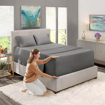 Nestl King Size Sheet Set, 4 Piece Extra Deep Pocket (18-24 inches), Microfiber, Hotel Luxury, Soft, Breathable, Wrinkle-Free, Easy to Care, Grey
