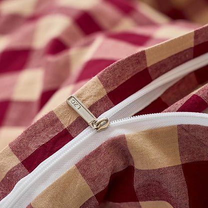 EAVD Vintage Style Red Gingham Duvet Cover King Soft 100% Washed Cotton 3-Piece Reversible Plaid Checkered Bedding Set with 2 Pillowcases Farmhouse Buffalo Plaid Duvet Cover with Zipper Closure